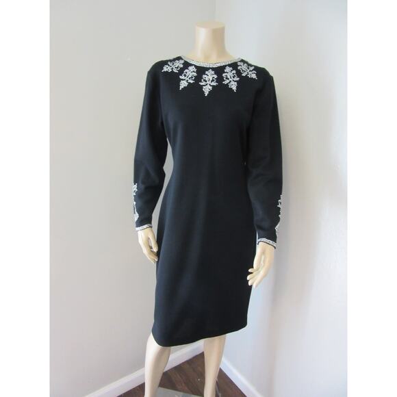 Liz Claiborne Dresses & Skirts - LIZ CLAIBORNE Black Beaded Vintage 10 Wool Blend Long Sleeve Knee Length Dress
